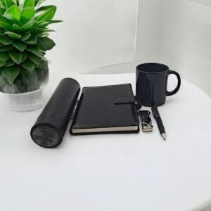 Premium Black Corporate Gift Set | Smart Bottle, Diary, Pen, Mug & Keychain | Ideal for Office, Events, Gifting