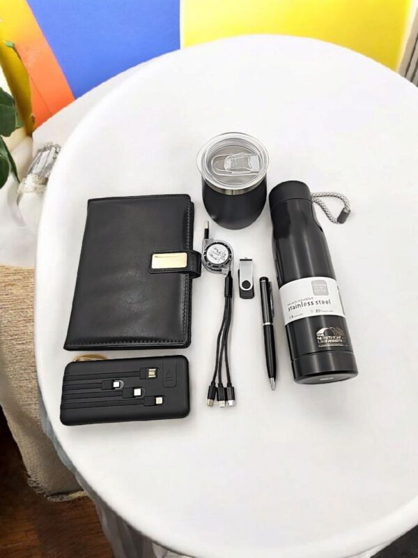 Deluxe 8-in-1 Corporate Tech Gift Set | Smart Bottle, Diary, Mug, Pen, USB Drive, Charging Cable, Card Holder & Watch | Premium Business Hamper
